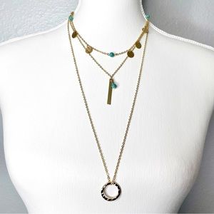 Boho Gold Colored Layered Necklace with Open Circle Pendant NWOT